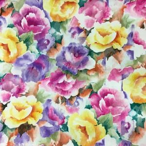 Vintage vibrant colorful garden rose floral fabric 65” x 56”